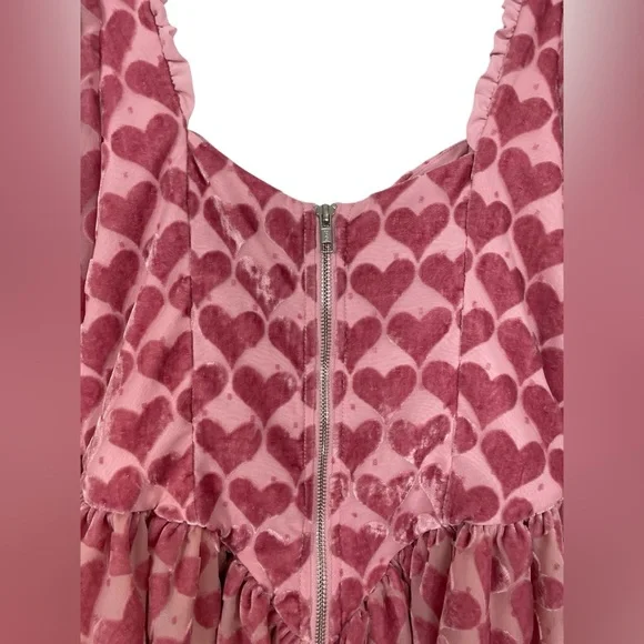 For Love And Lemons Pink Heart Pattern Mini Dress - Picture 14 of 14